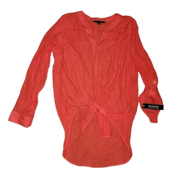 Zac & Rachel size large button down red shirt with tie at bottom front NWT - Picture 1 of 10